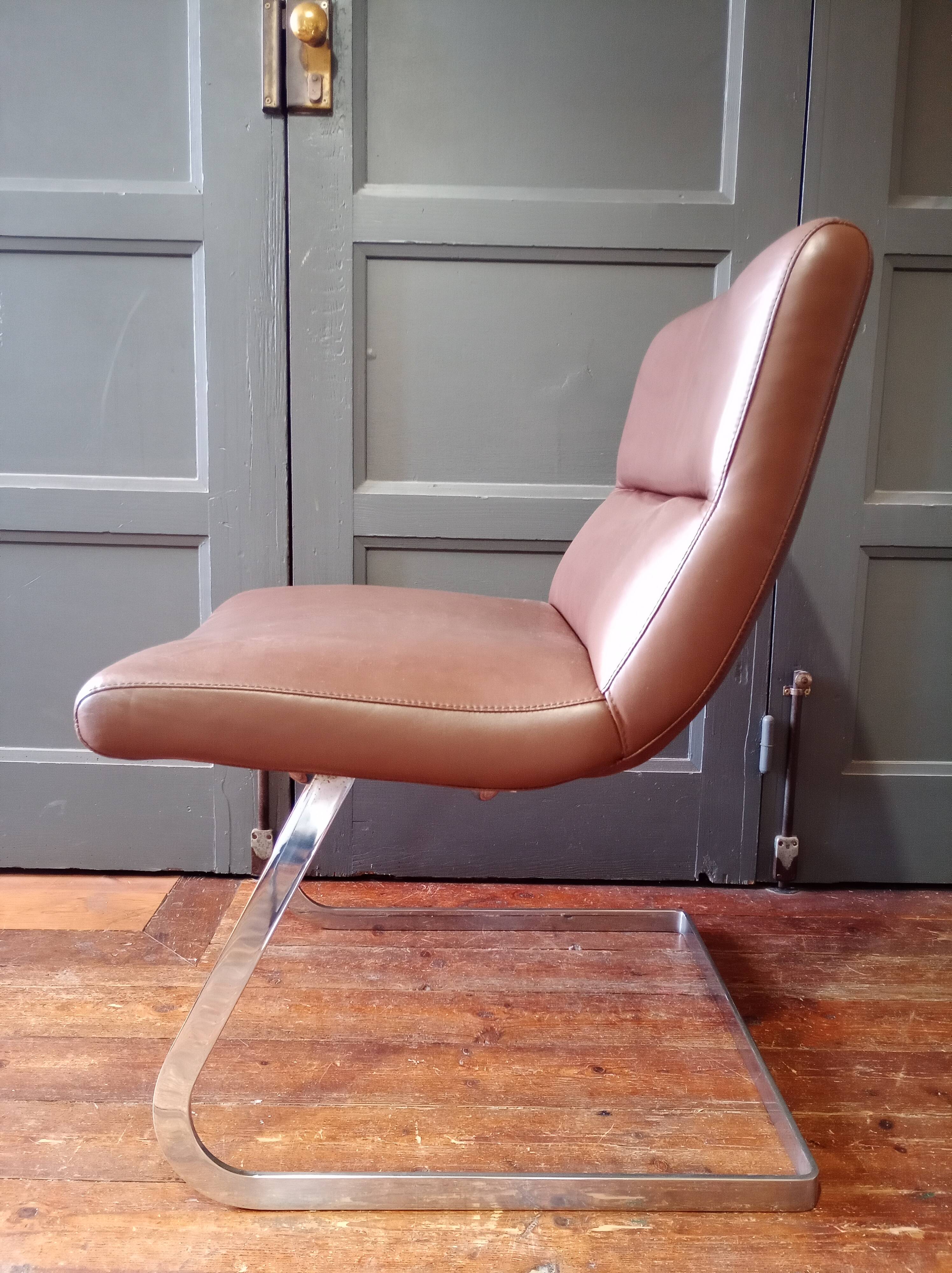 Designer leather and chrome chair 1970