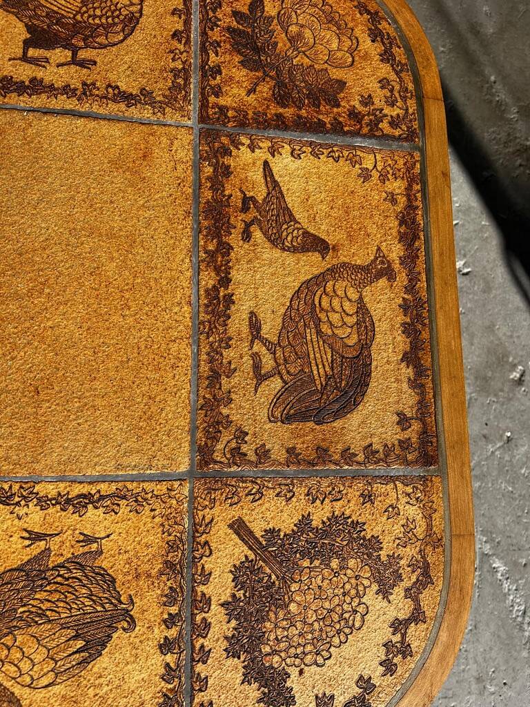 Roger Capron coffee table with bird decoration, 1960