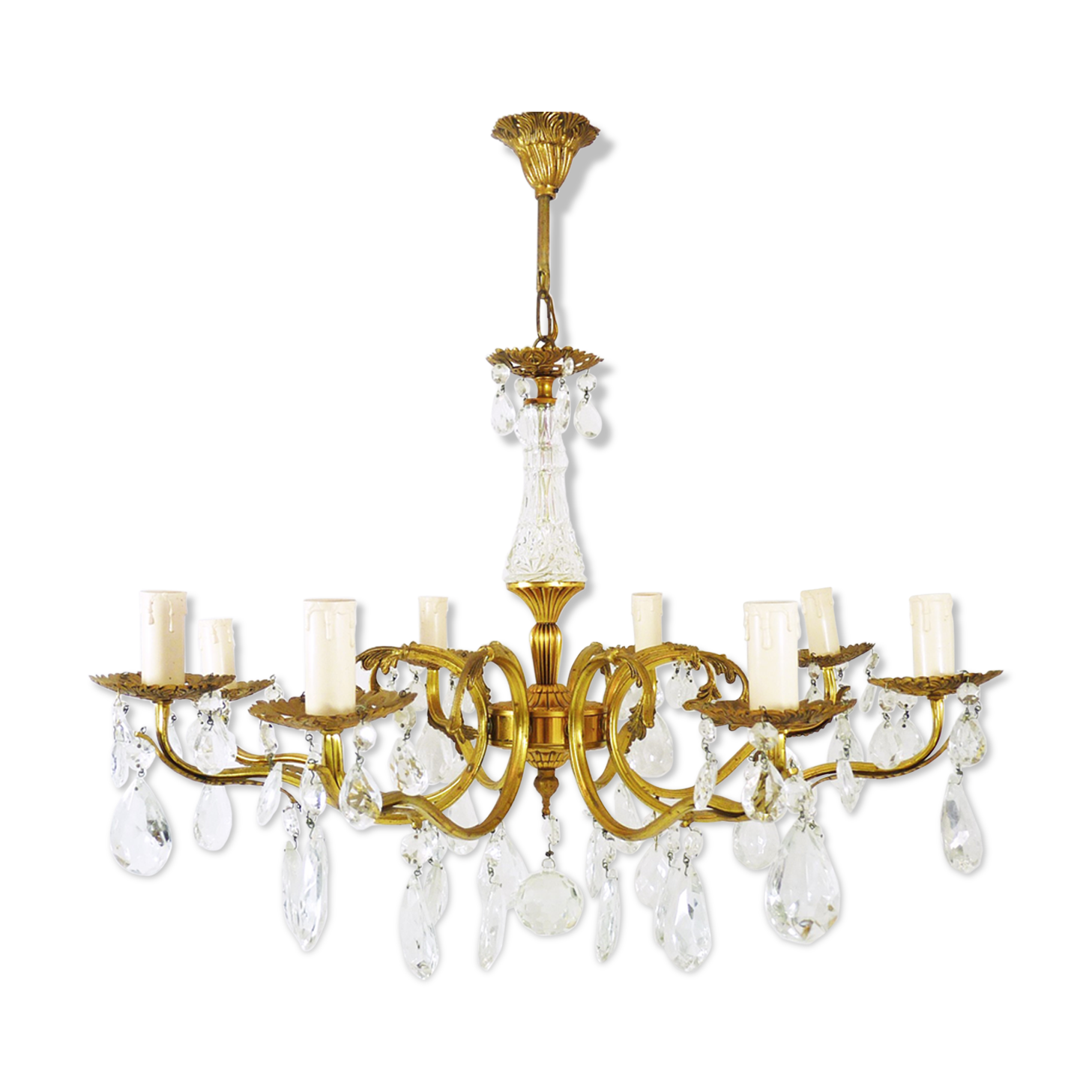 Old 8-branch brass chandelier and glass stamps