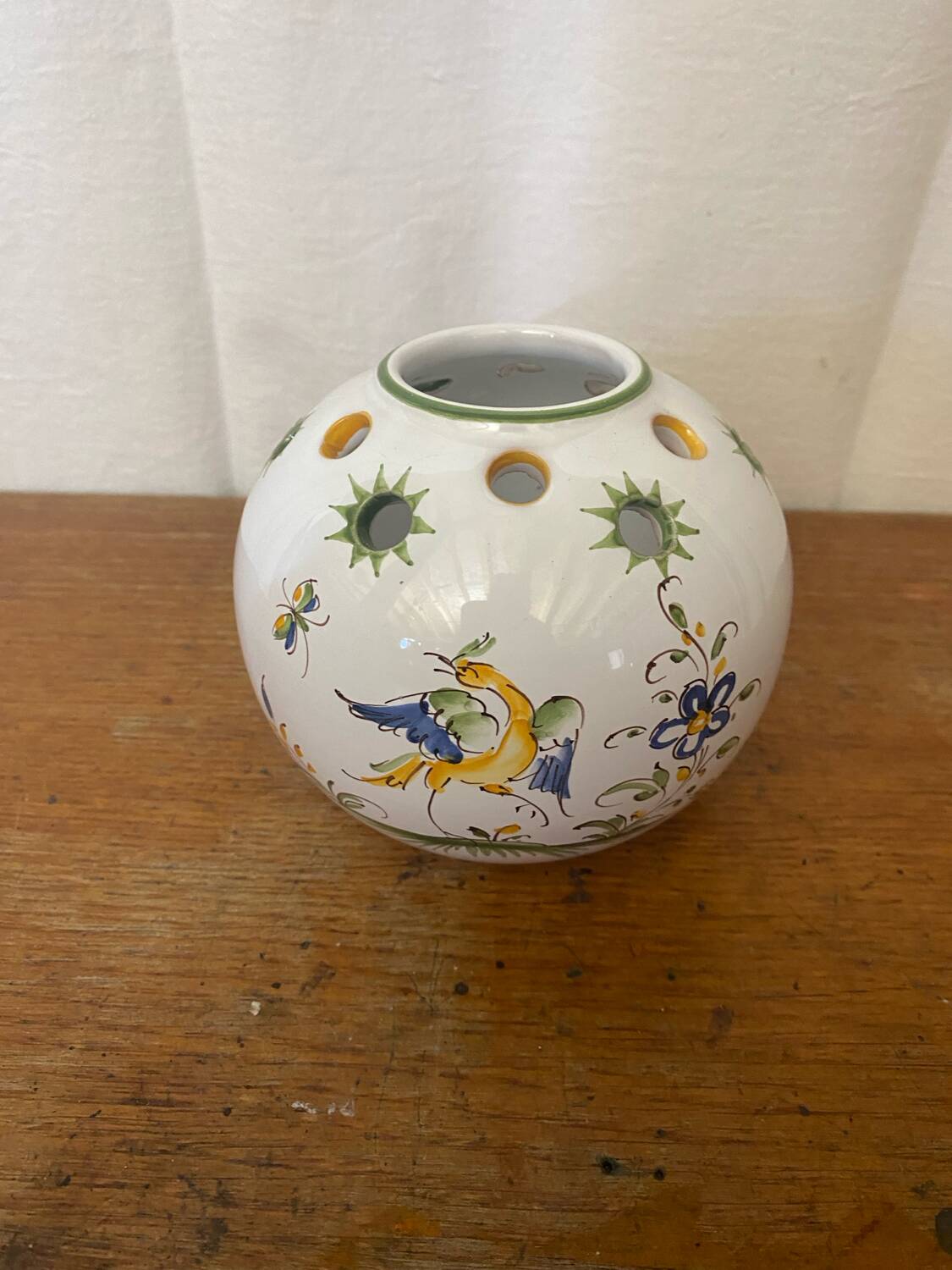 Antique flower vase moustiers white ceramic painted vintage