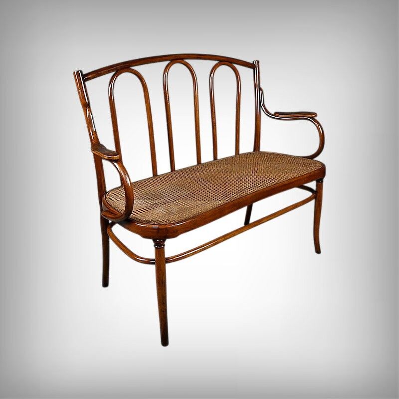Curved beech bench, stamped J&J Kohn – Early 20th century