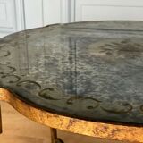 Gueridon 1940 french work ironwork doree plateau eglomise