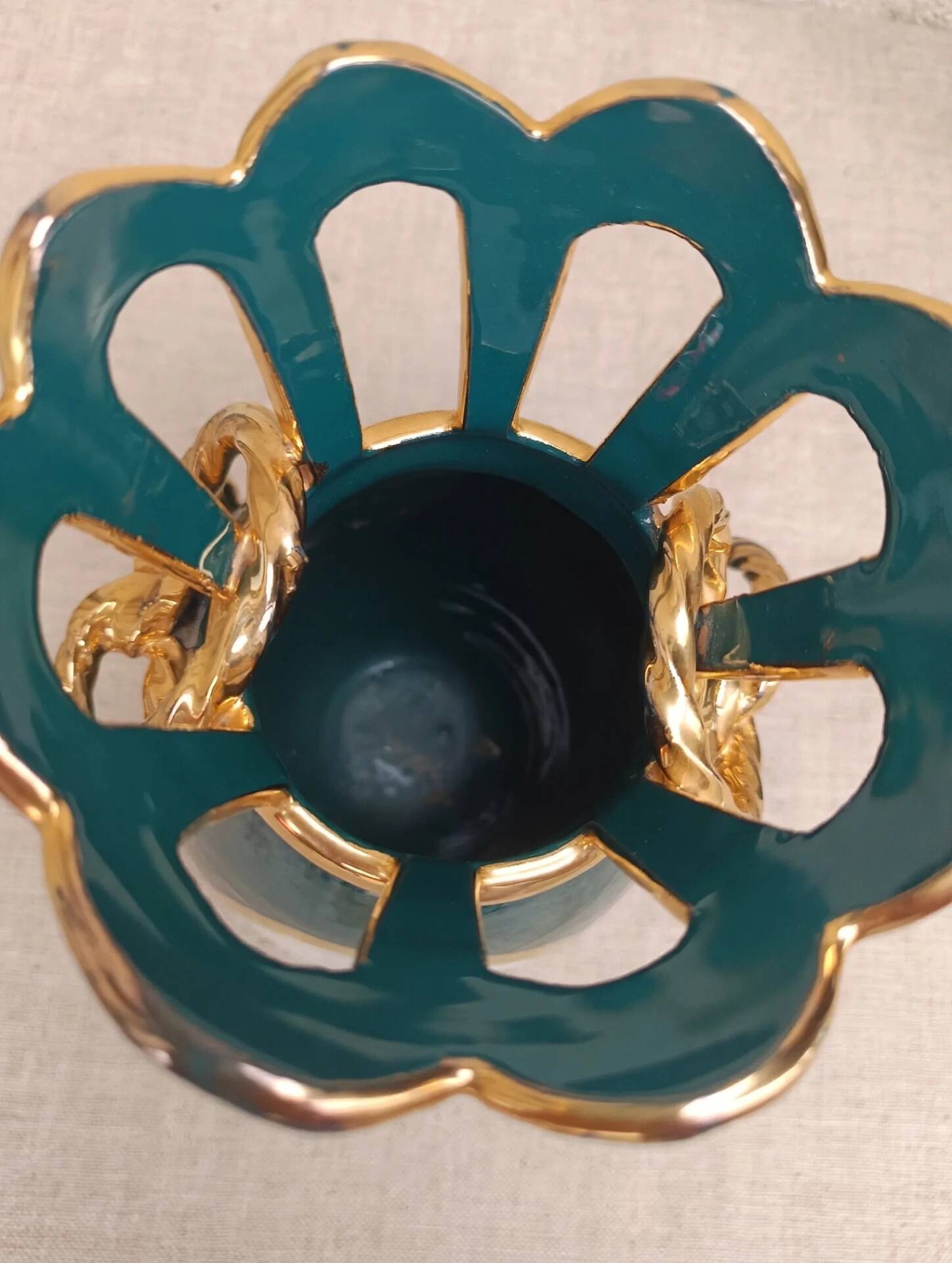 Italian lilac crown vase 26cm - emerald green & gold - vintage 60s year