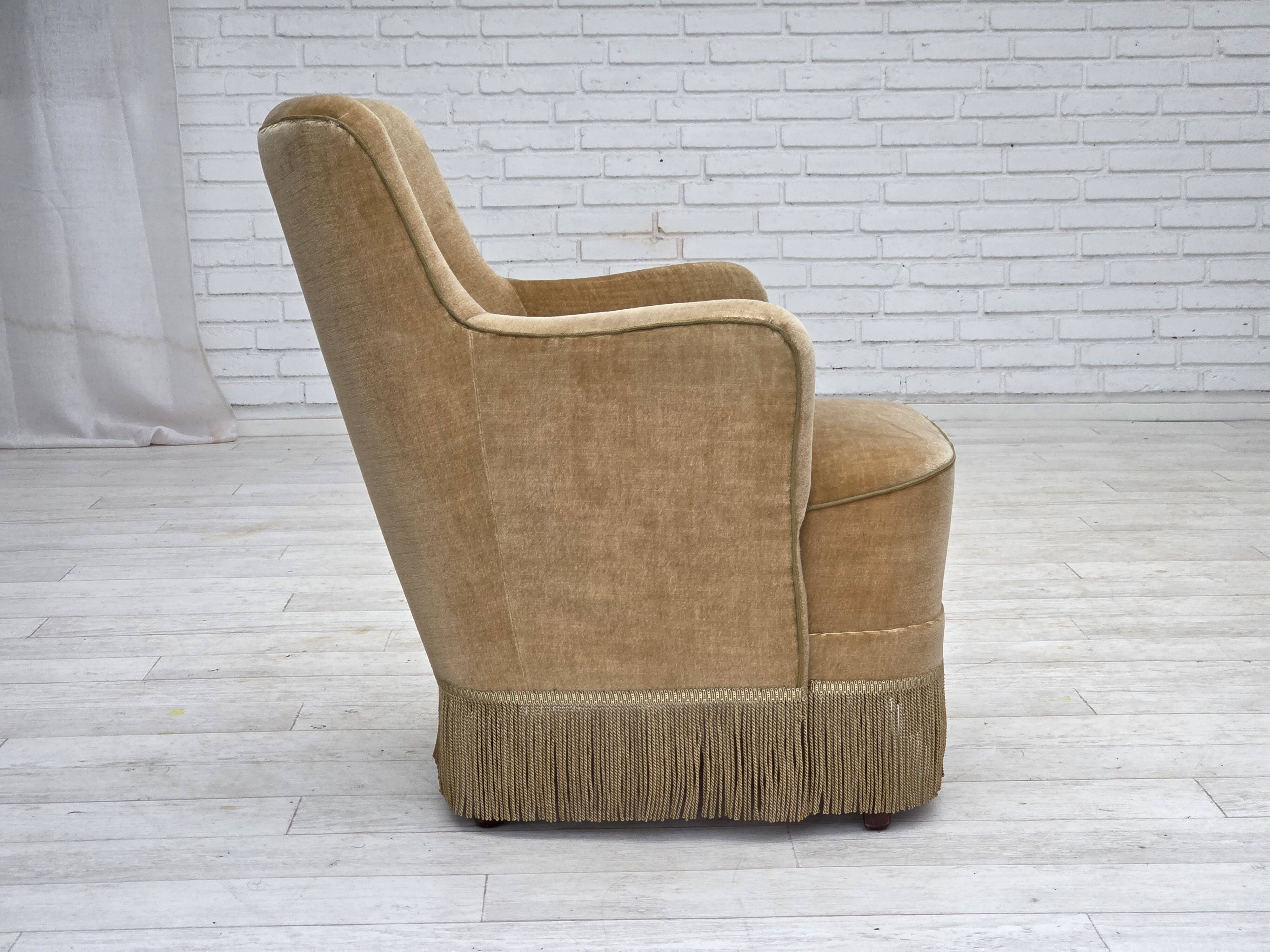 1970s, Danish armchair, light green furniture velour.