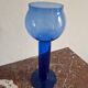 Vintage blue glass footed bowl vase from the 1970s.