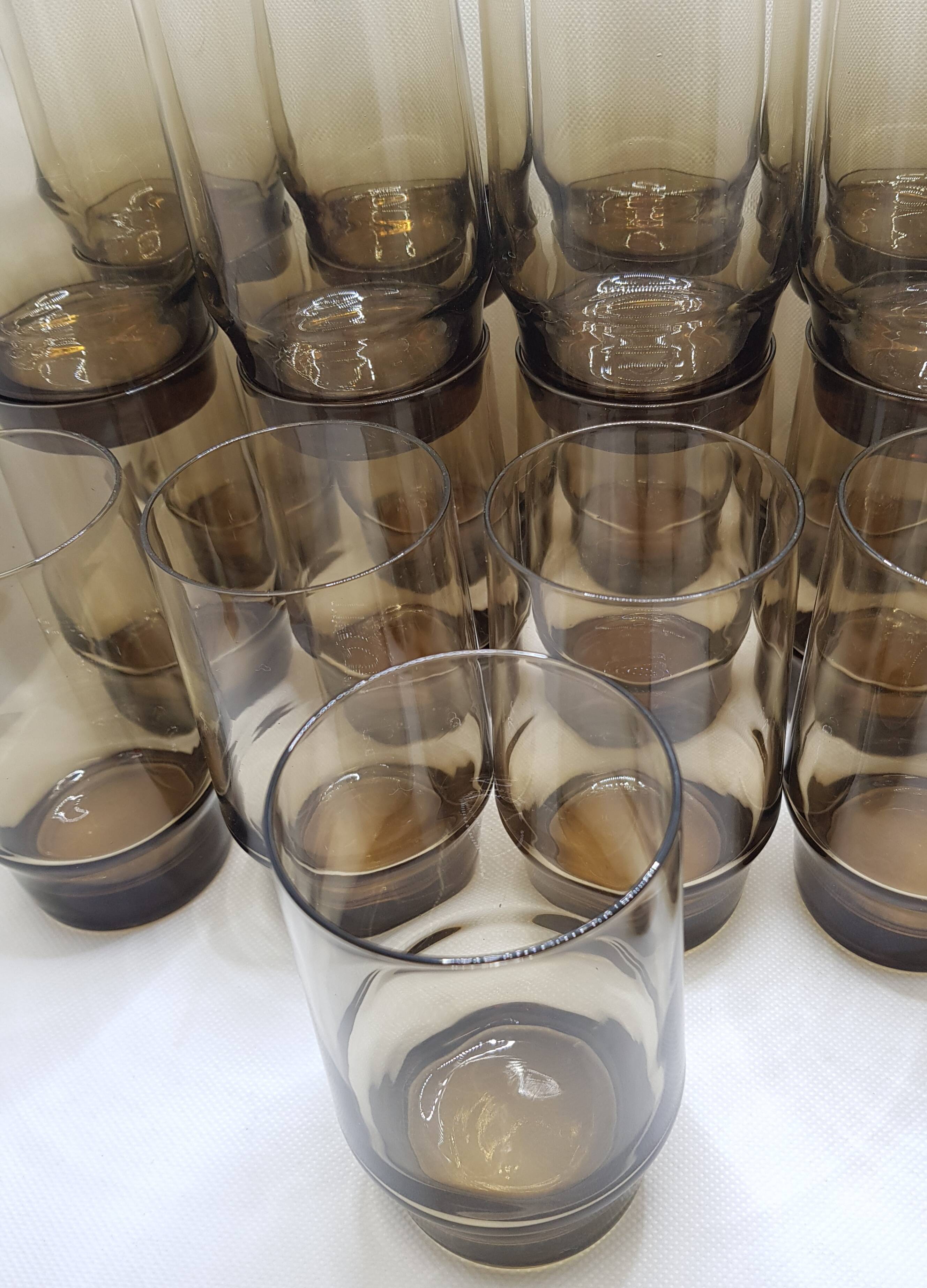 24 verres Hi-ball fumés du milieu du siècle