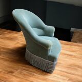 Pair of celadon green velvet armchairs with armrests, esprit