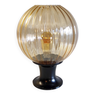 Table lamp with gilded glass and black diabolo base - mid-20th century