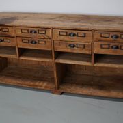 Vintage rustic German pine apothecary cabinet / shop counter, 1930s