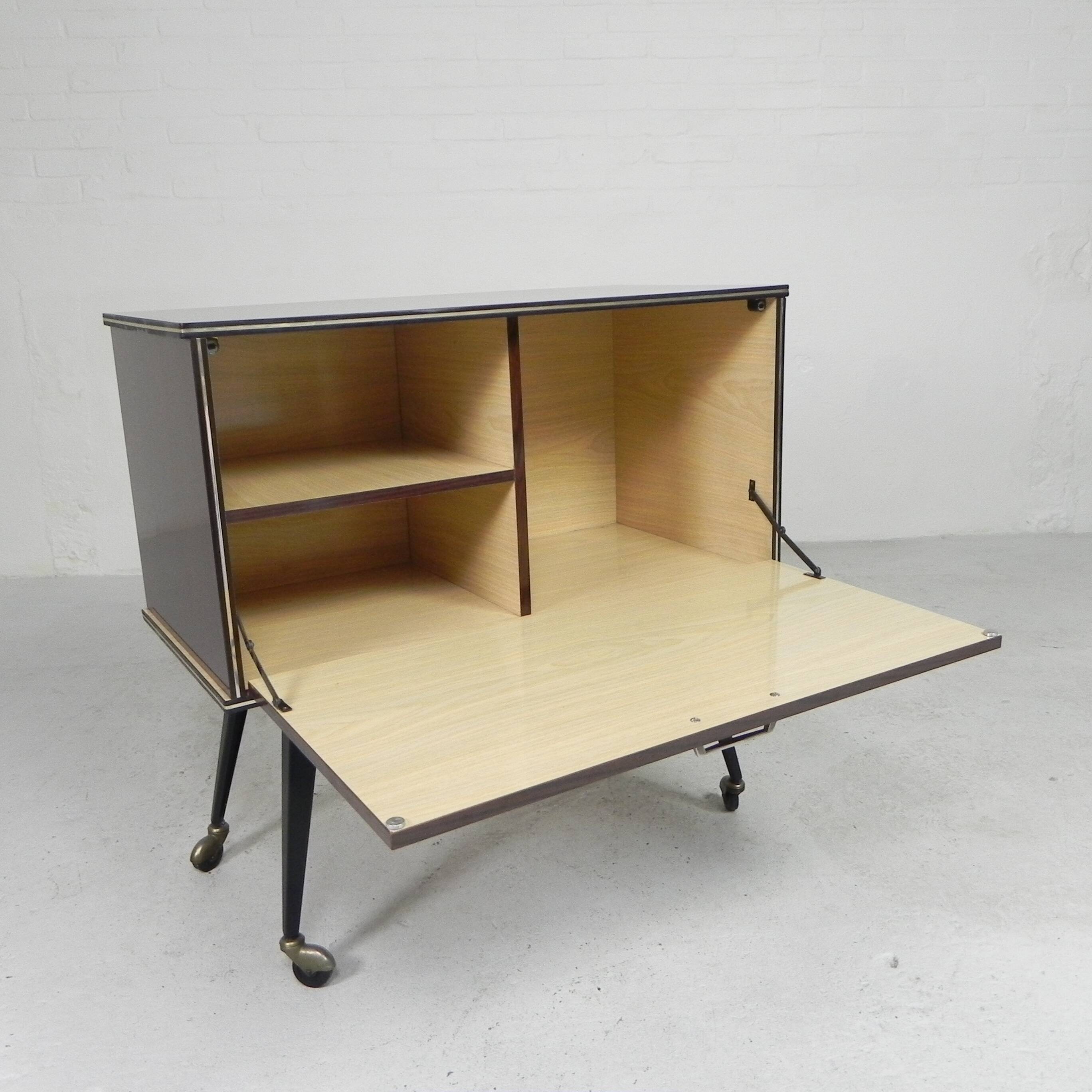 Vintage drinks cabinet, bar on castors, 1960s