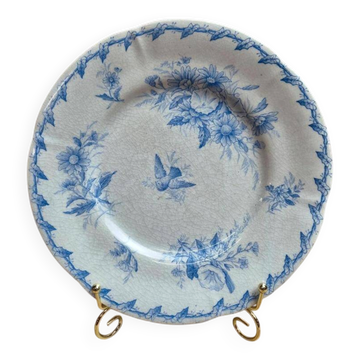 Assiette ancienne Gien Liserons – Décor oiseaux et fleurs bleu