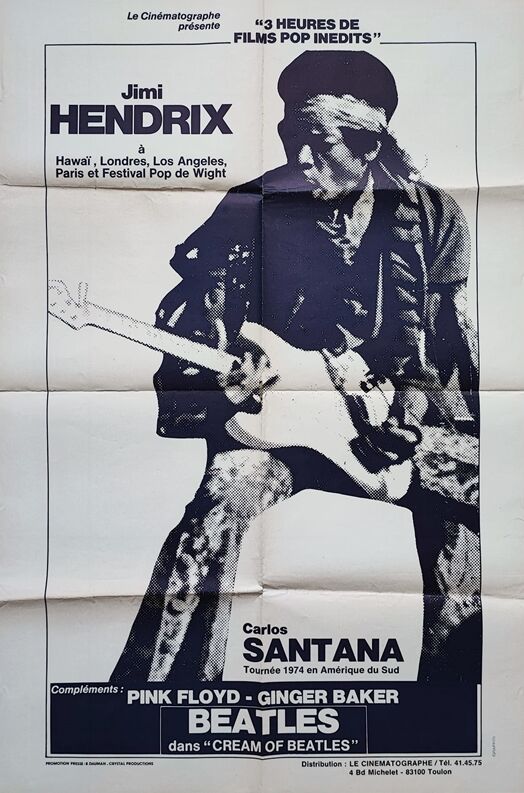 very rare original poster of 1974 Jimi Hendrix Beatles Pink Floyd Ginger Baker
