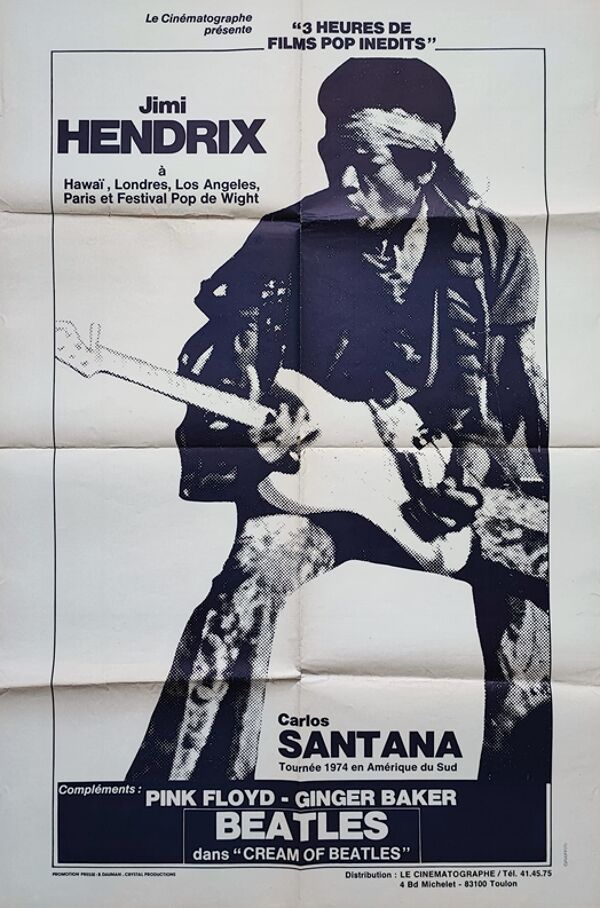 Affiche originale de 1974 jimi hendrix beatles pink floyd ginger baker