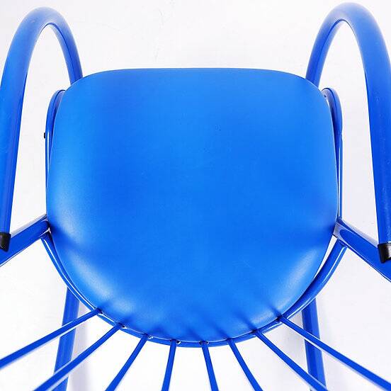 Blue Lacquered Tubular Metal Rocking Chair - 1970s
