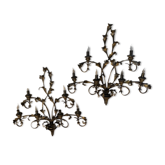 Pair of wall lights in cut-out gold sheet metal