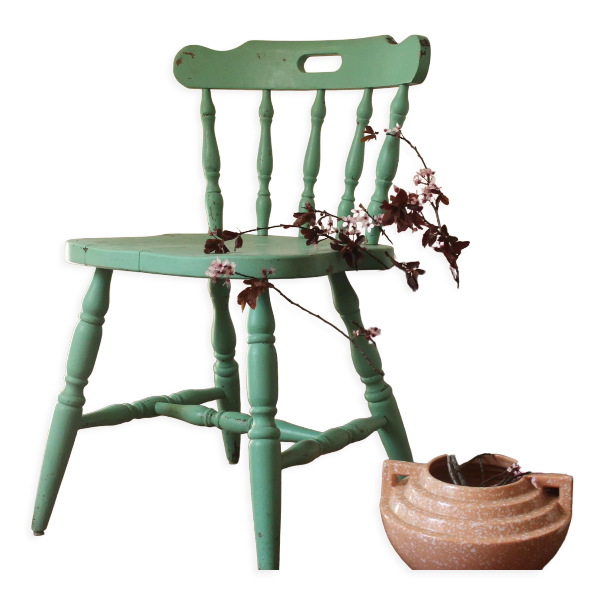 Rustic green ranch style wooden chair