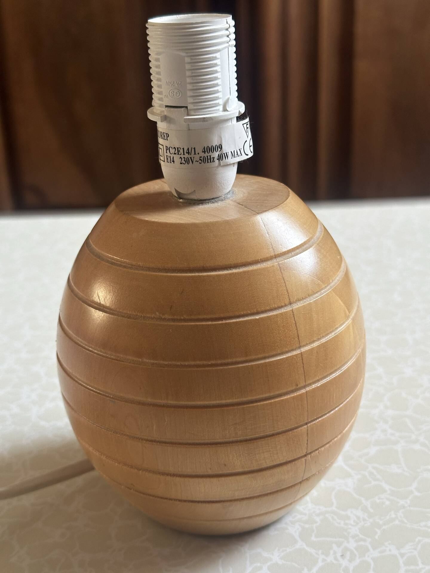 Turned and grooved wooden lamp base – 1980s