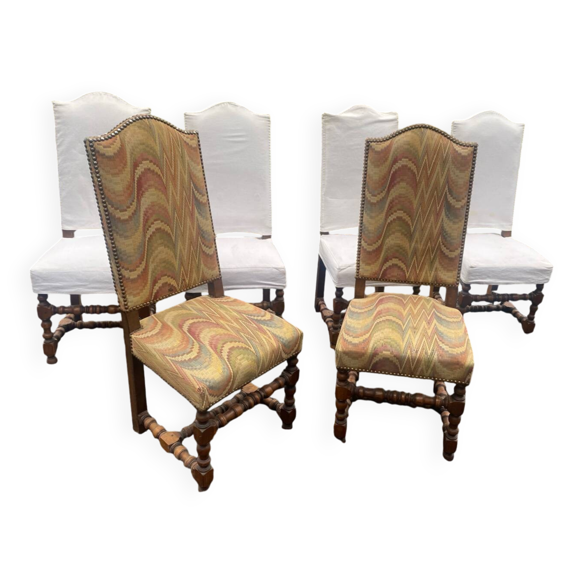 6 Louis XIII walnut chairs