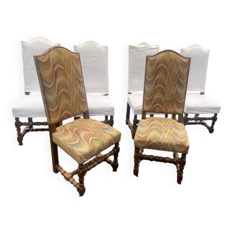 6 chaises Louis XIII en noyer