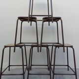 Series of 6 old workshop iron stools 1980