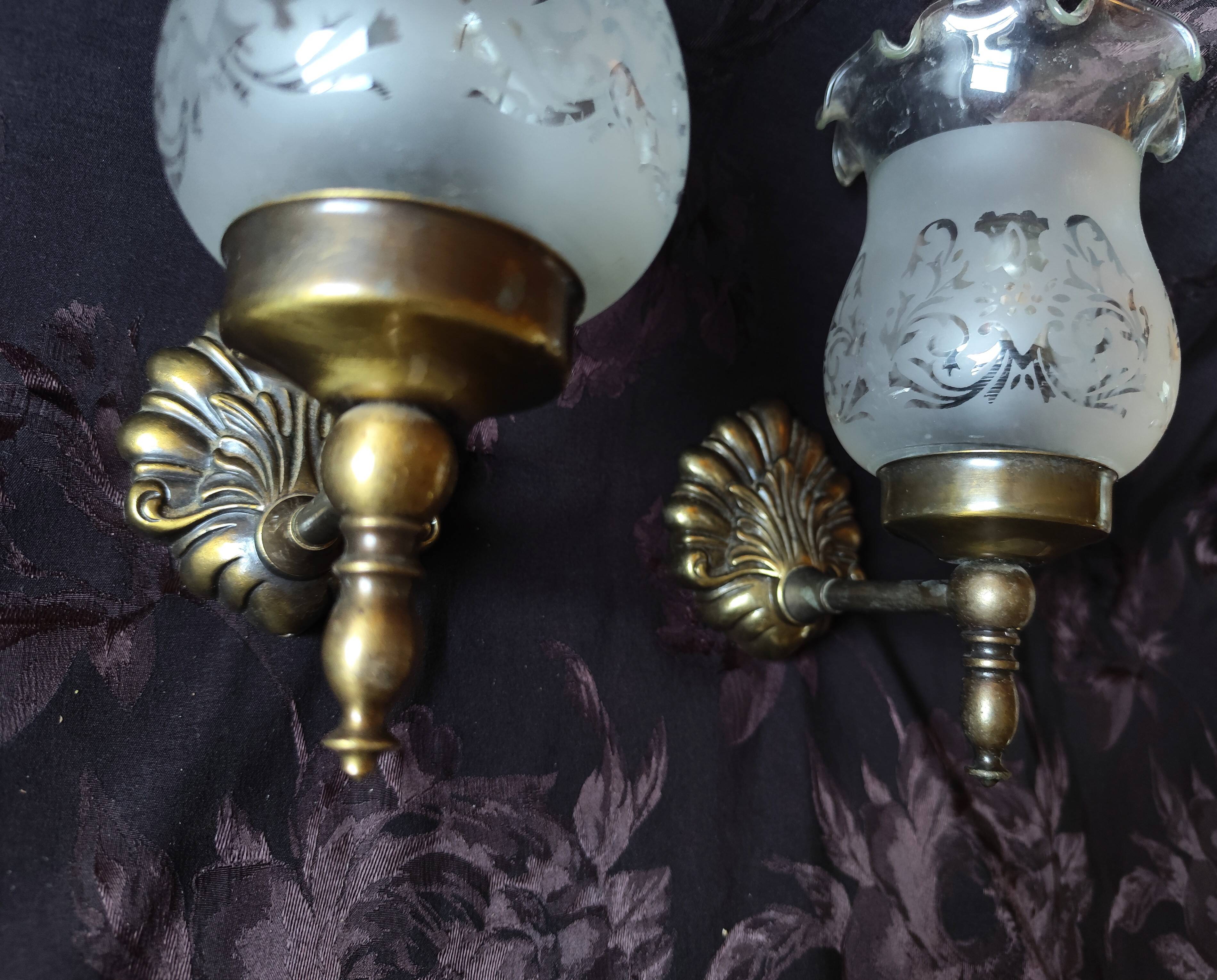 Pair of wall sconces in bronze with opaline glass tulips.