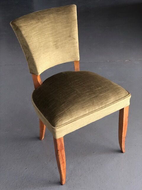 Chaises années 50 en velours vert bronze
