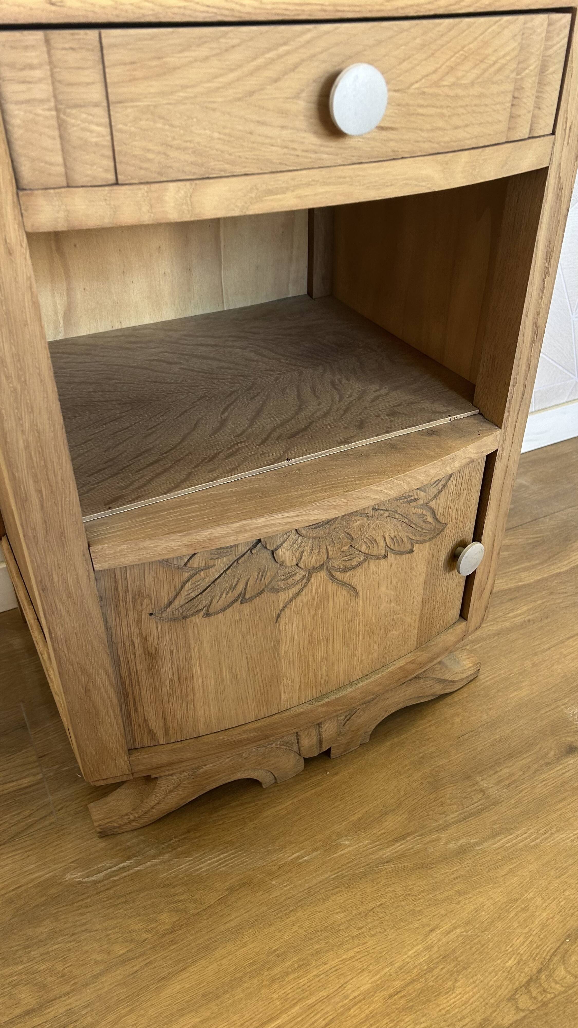 Art Deco bedside table in solid oak