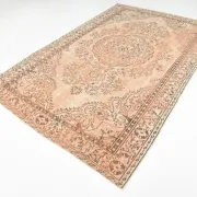 Vintage Persian Peach & Brown Rug, Oriental Pattern Rustic Carpet, 187x292