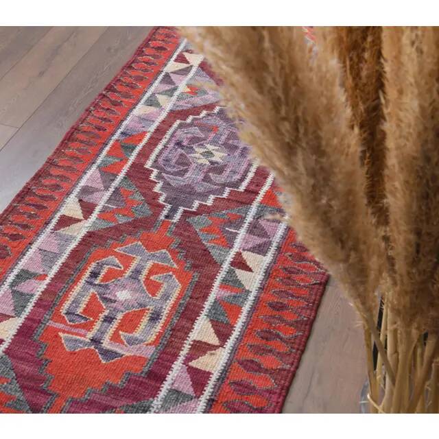 1970s Vintage Turkish Hand-Knotted Wool Cotton Red Runner Rug 89x282