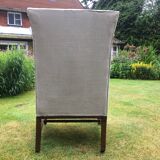 Vintage Antique Oak Reupholstered Armchair On Castors in Beige