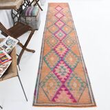 2x12 Rug For Kitchen Orange Herki Vintage Runner Rug, 73x369Cm