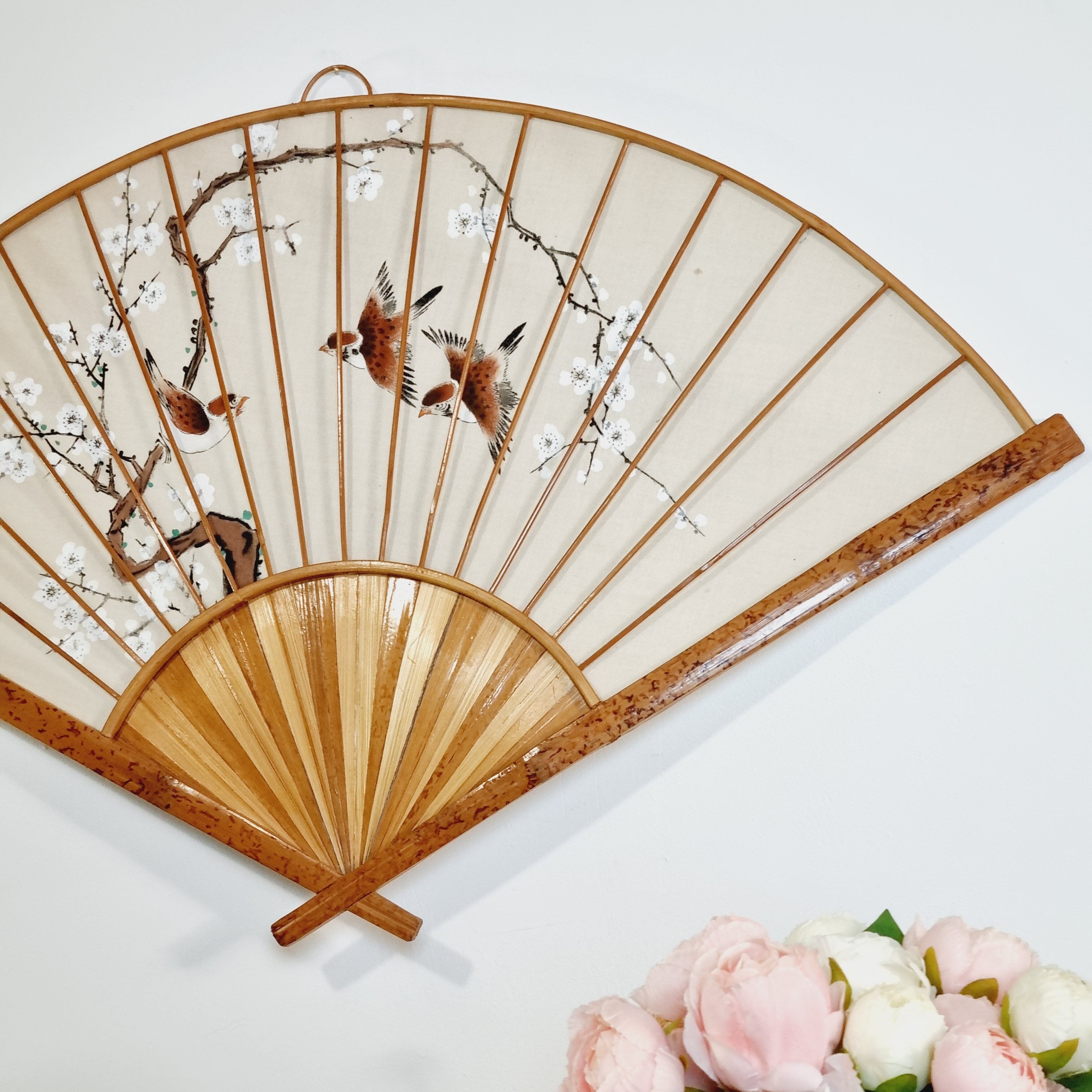 Fan hand painted fabric and bamboo