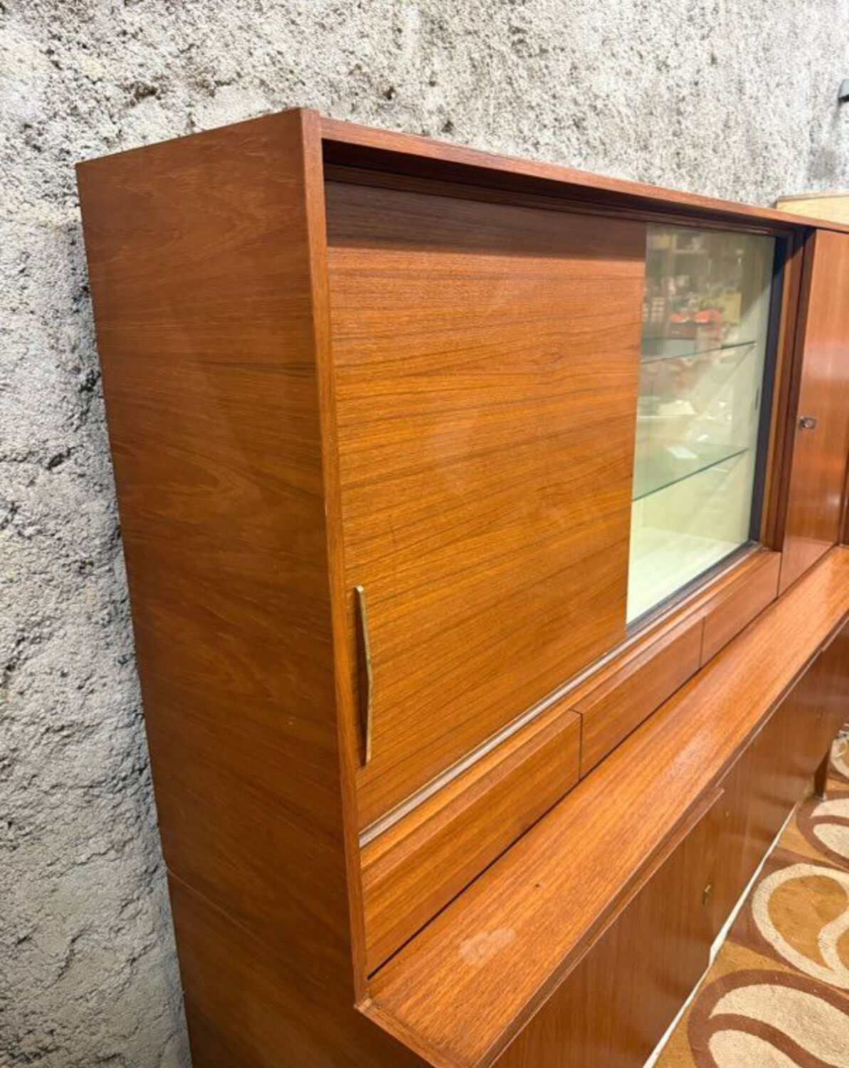 Vintage Scandinavian teak sideboard with compass feet from the 70s