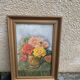 Painting on framed wood panel the bouquet of roses signed and vintage