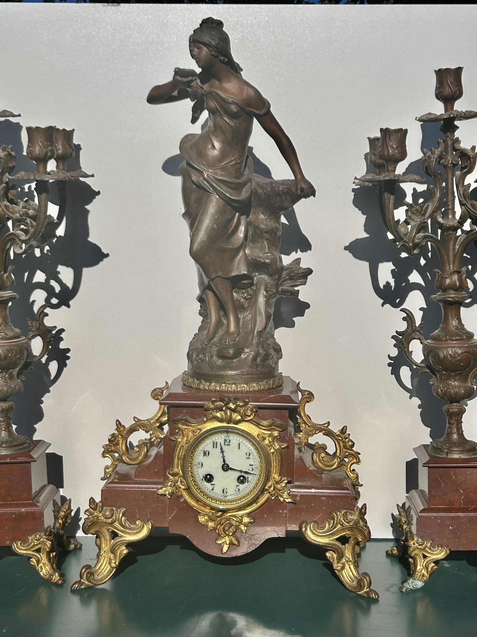 Napoleon III fireplace garniture in marble & regulus signed Auguste Moreau.