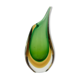 Asymmetrical vase in green and orange sommerso Murano glass