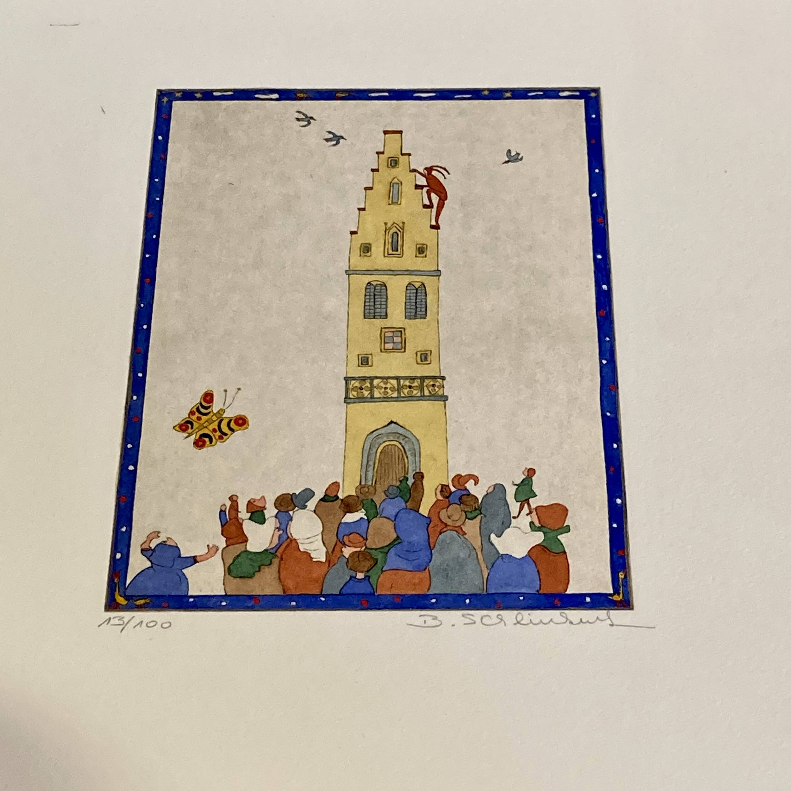 Set of three stamped drawings.