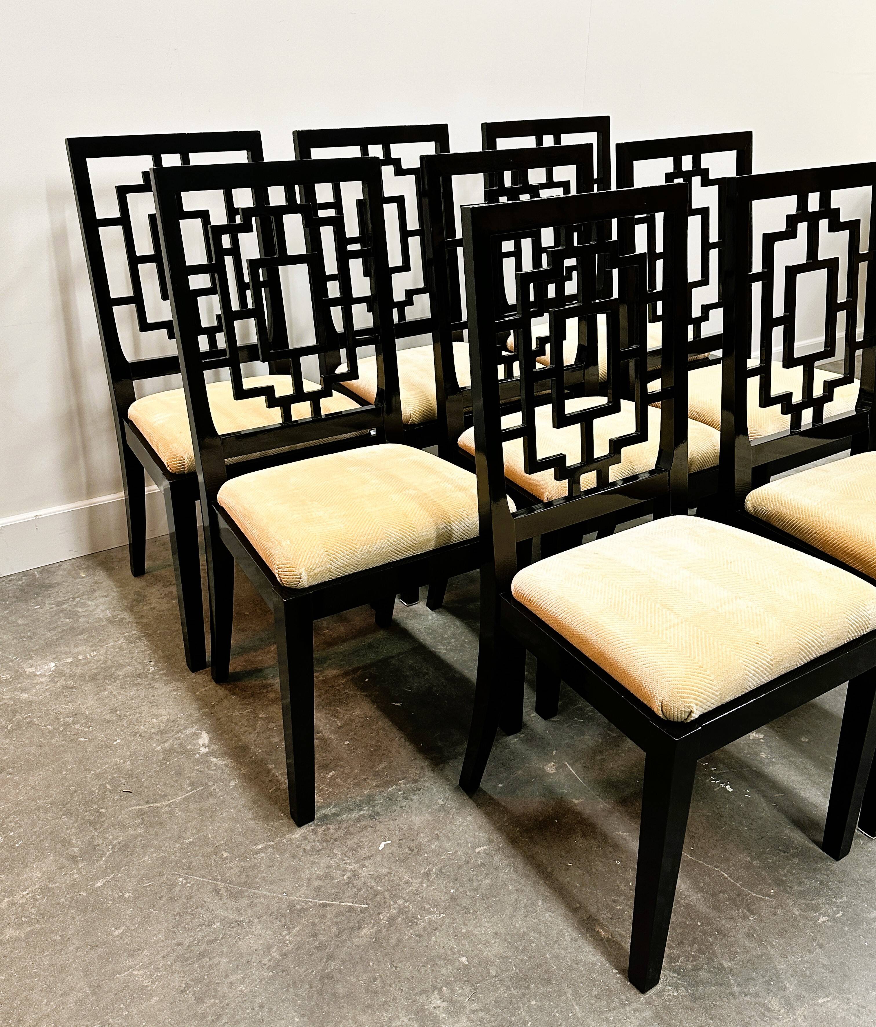 Set of 8 Jean Claude Mahey black lacquered dining chairs for Roche Bobois,