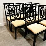 Set of 8 Jean Claude Mahey black lacquered dining chairs for Roche Bobois,