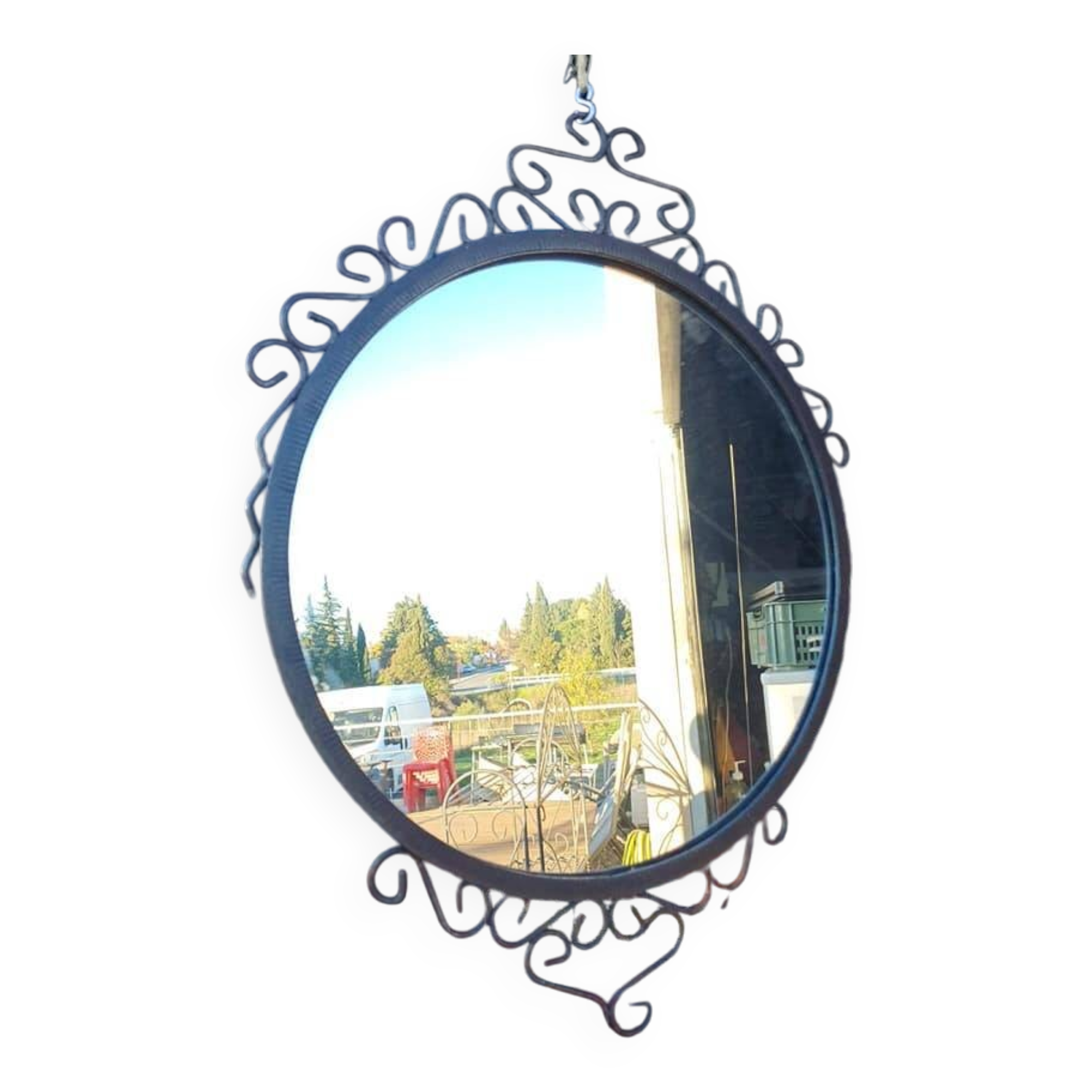 Vintage wrought iron round mirror