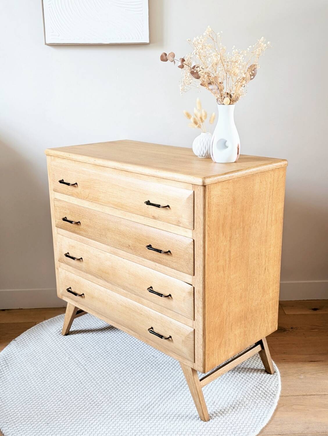 Commode vintage 50/60 rénovée hêtre et pieds compas
