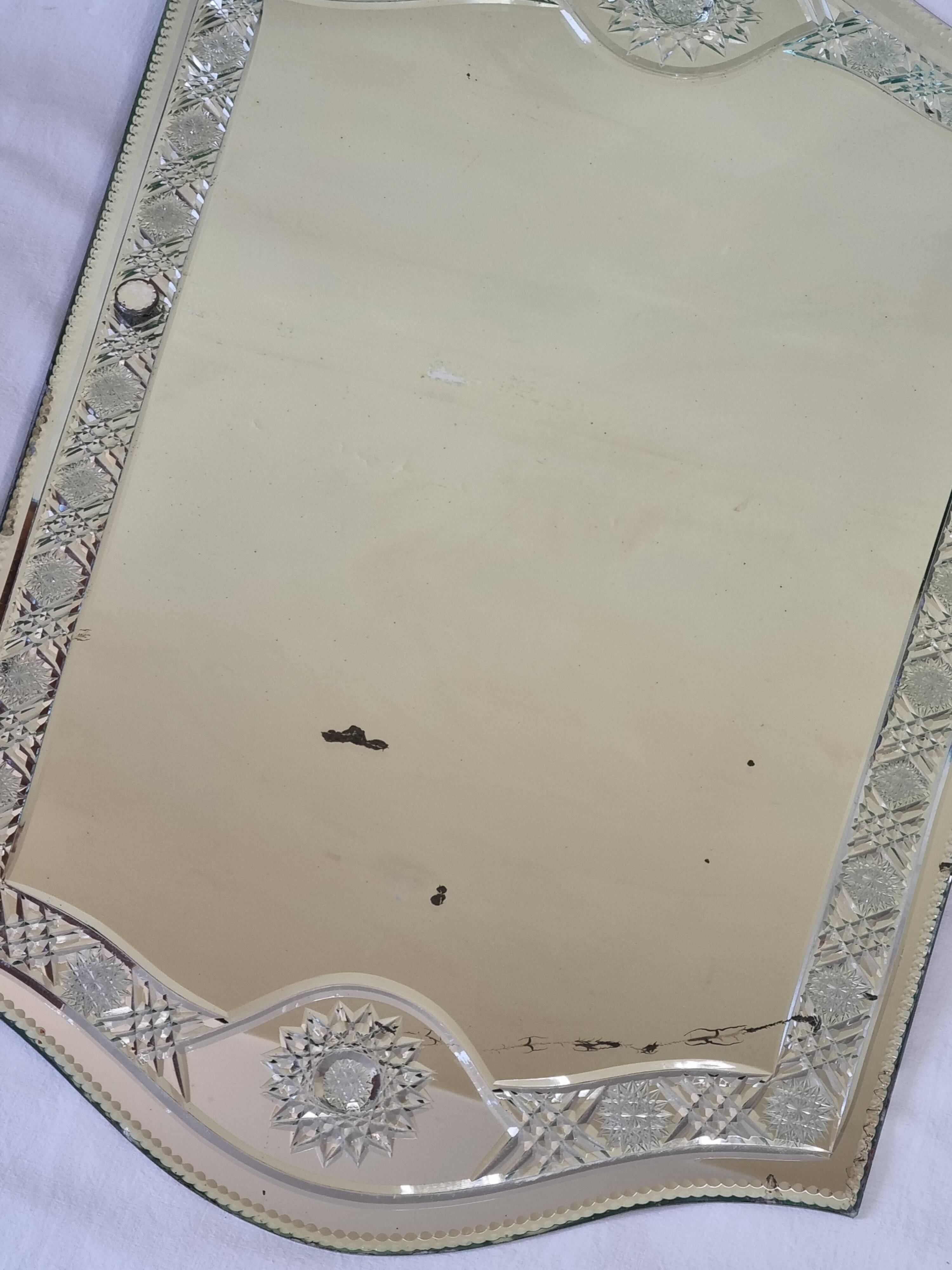 Large vintage Venetian style engraved mirror, 81 x 53 cm, 1950