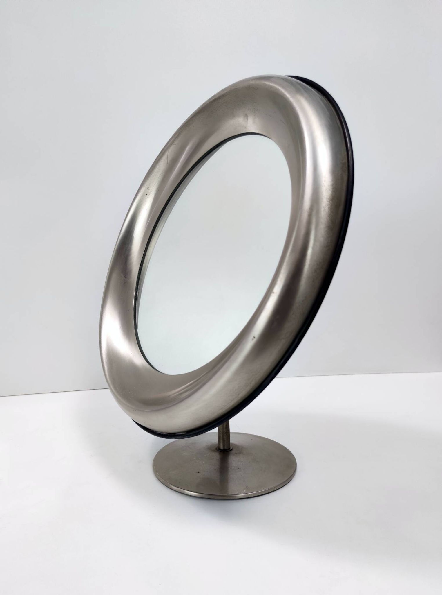 Round Anodized Brass Vanity Mirror Attr. to Sergio Mazza, Italy