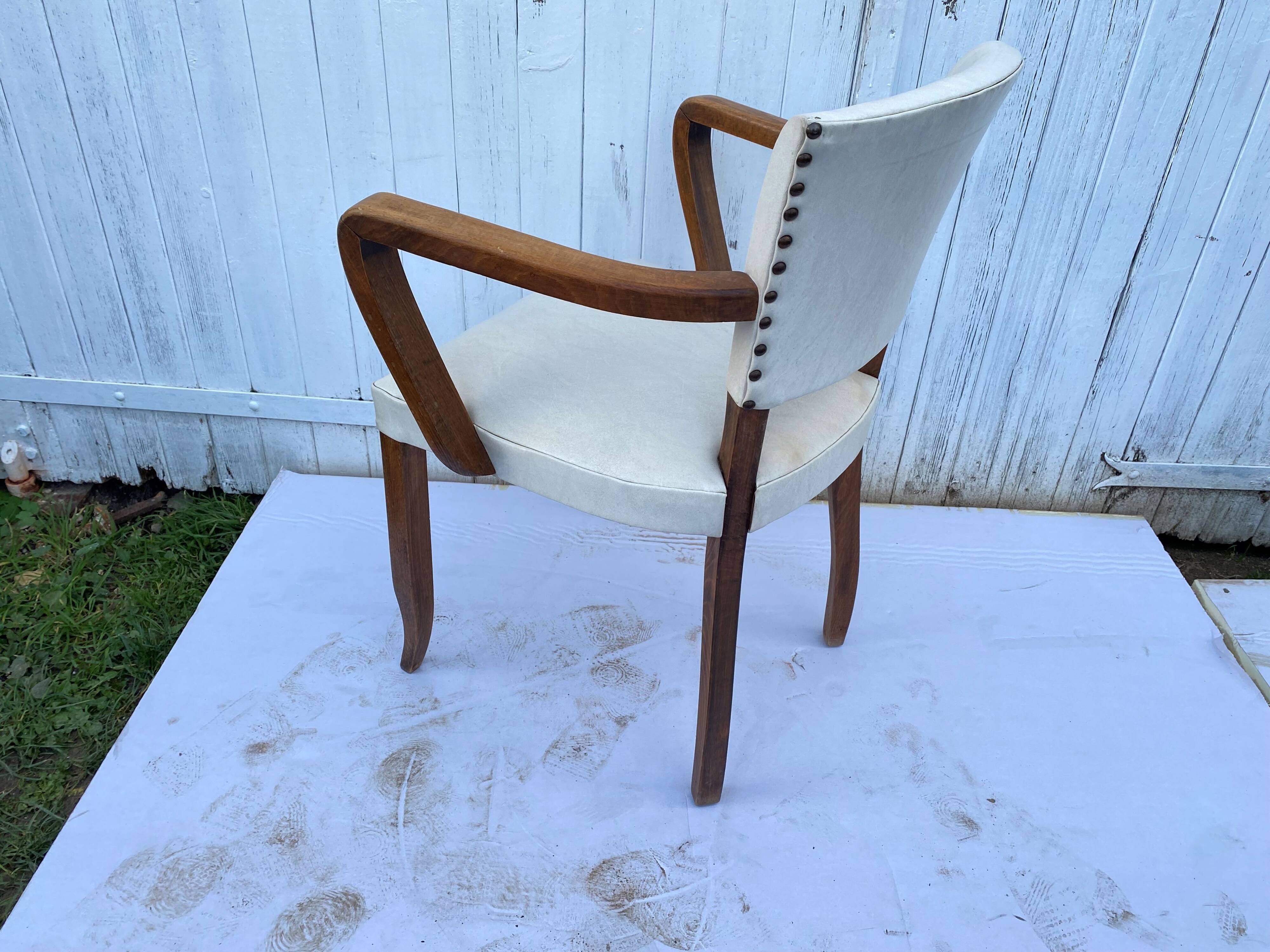Art deco bridge armchair skai ivory white and solid wood 1930s