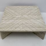 Mid-Century Italian Travertine Coffee Table with Brass Inlays, 70s