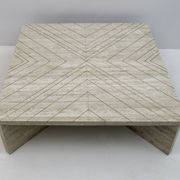 Mid-Century Italian Travertine Coffee Table with Brass Inlays, 70s