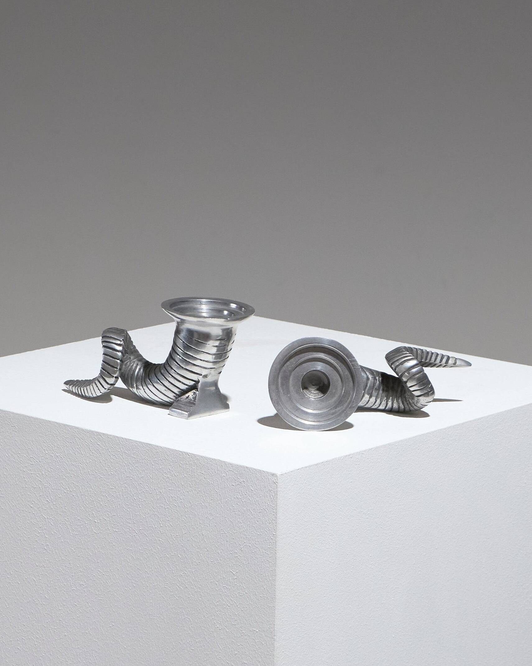 Pair of Horn Silver-Plated Candlesticks, 1960s