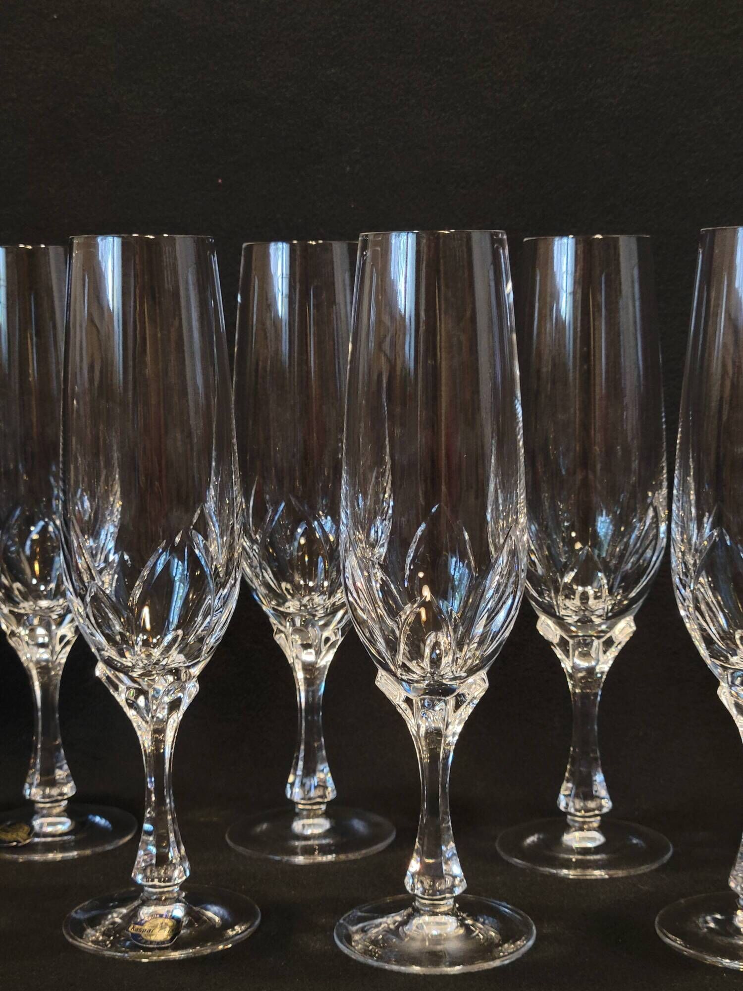 10 crystal champagne flutes 24% Cristallerie Kaspar Lemberg Lorraine vintage