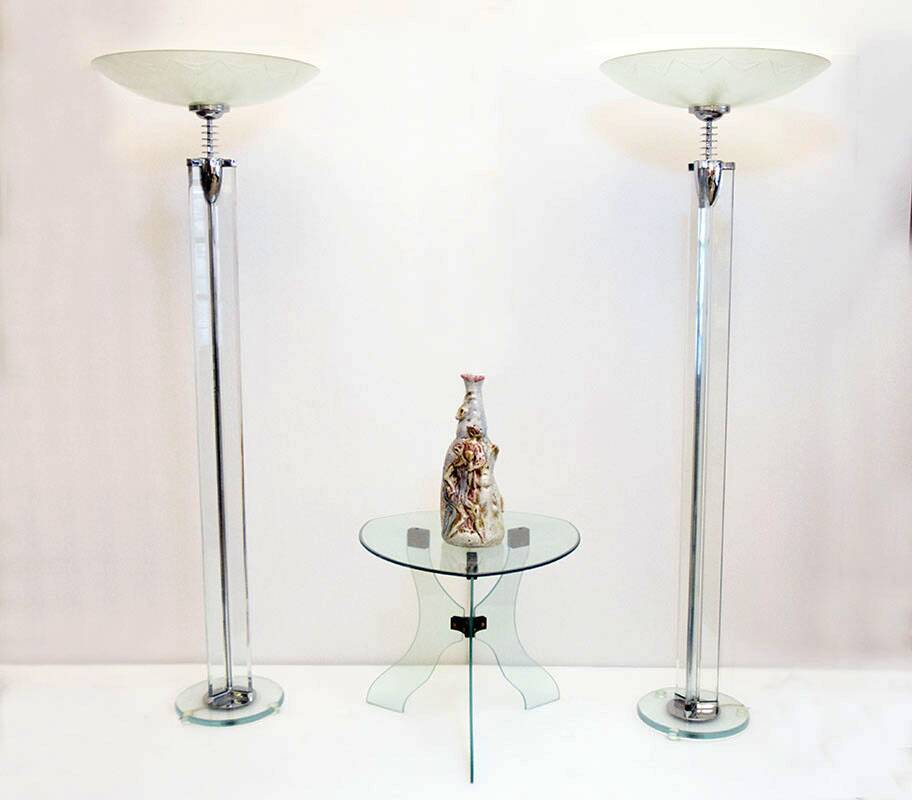 Pietro Chiesa for Fontana Arte rare pair of crystal floor lamps, 1930s