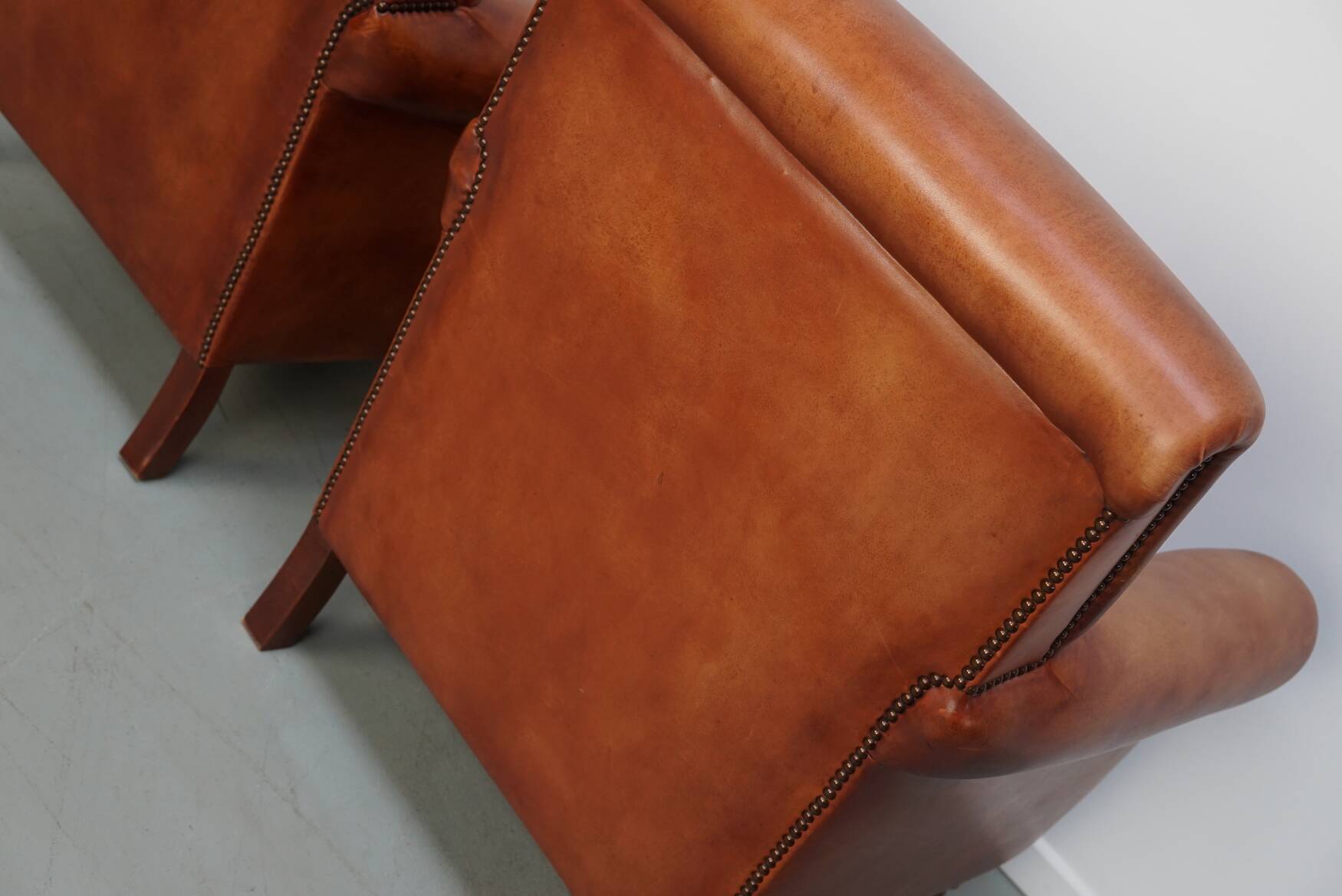 Vintage Dutch Cognac-Coloured Leather Club Chairs, Set of 2